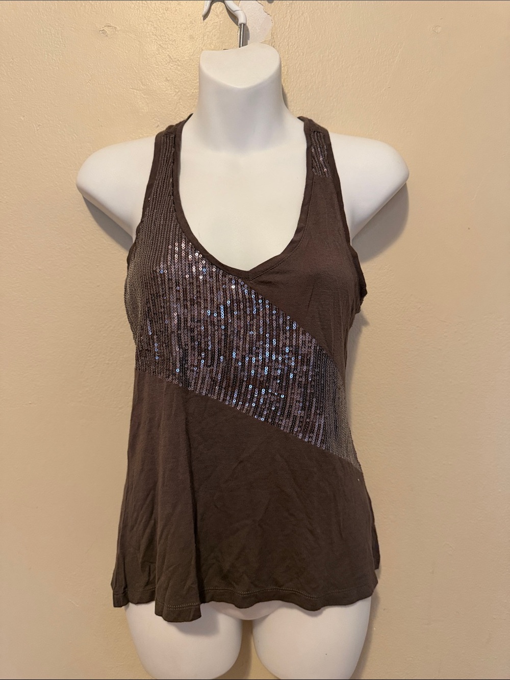 Willow & Clay Brown Sequin Diagonal Racerback Tank